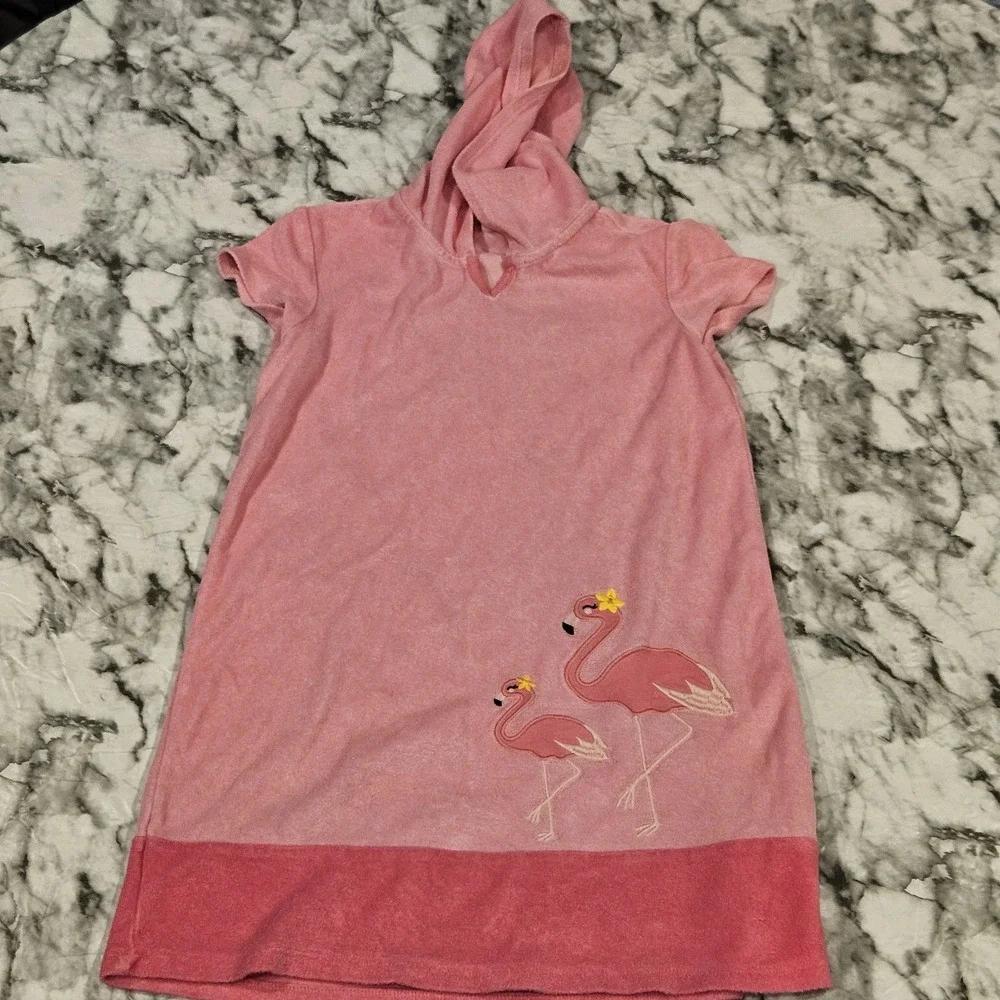 Gymboree Flamingo Terry Cloth Swim Cover Up‎ Girls Size 12 Pink Hooded Beach